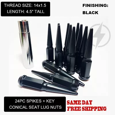 FIT FORD EXPEDITION F150 2015-19 4.5’’ SPIKE LUG NUT CONE SEAT 14x1.5 BLACK 24PC • $49.49