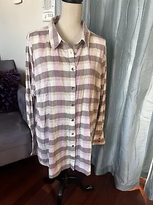 NWOT Soft Surroundings Kai Button Down Shirt Plaid Lavender Lace-Up Size 2X • $79