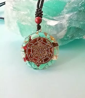 Metatron Pendant Orgone ARIZONE KINGMAN Turquoise Pendant With METATRON Mandala • $12.88