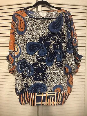 NWOT ECI New York Women XL Top Blouse Paisley Geometric Boho Short Sleeve • $23