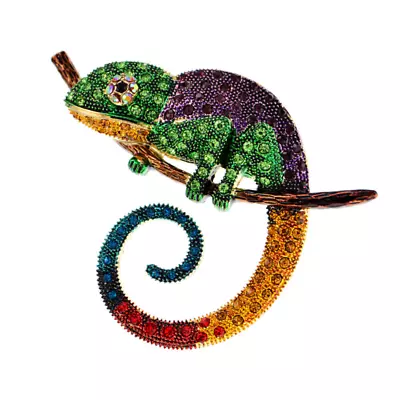 Large Lizard Chameleon Brooch Animal Coat Pin | Rhinestone Fashion Jewelry • $7.19