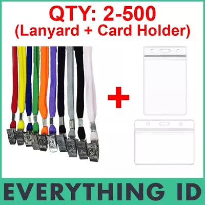 Id Card Holder Clear Name Tag Zip Lock Pouch + Neck Lanyard Alligator Clip Strap • $10.98