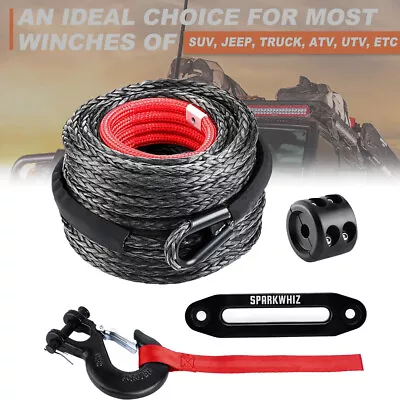 3/8 X100FT Synthetic Winch Rope Winch Line Cable W/Winch Hook For Truck SUV Jeep • $81.89