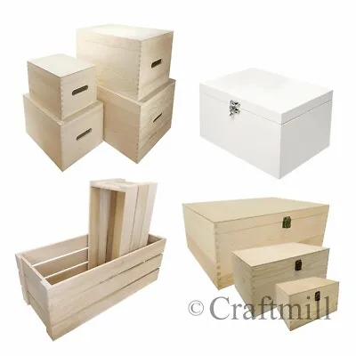 Plain Wood Wooden Toy Storage Hamper Christmas Eve Boxes - Choose Size & Style • £14.09