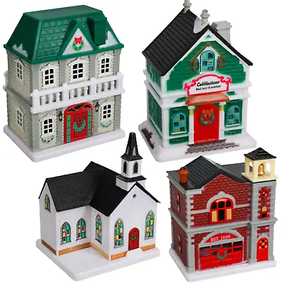 Holiday Mini Buildings (4 Pc) Church B&B Fire Station Classic House - Village • $15.95