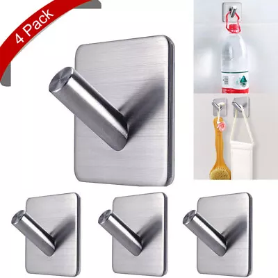 4Pack Stainless Steel Self-adhesive Wall Sticker Hooks Towel Coat Robe Hanger • $22.55