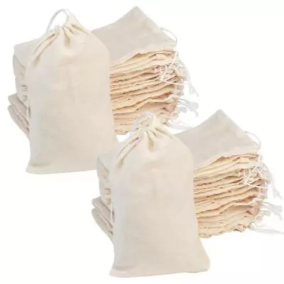 100Pcs Cotton Drawstring Bags Reusable Muslin Bag Natural Cotton Bags With D... • $25.39