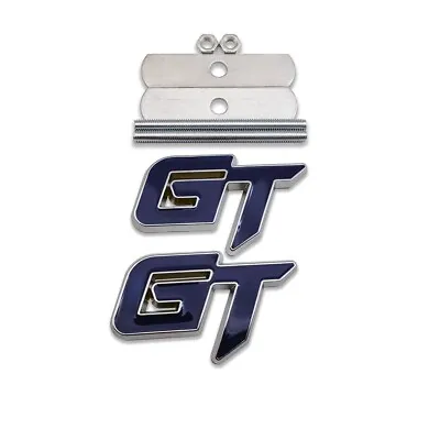 Chrome&Blue Metal GT Front Grille Emblem + Grand Tourer Rear Bagde Sticker Decal • $10.99