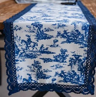 Floral Patten Table Runner Tablecloth Cover Kitchen Dresser Decor Blue And White • $18.99