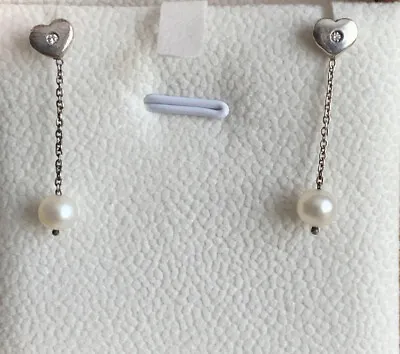 £17.99 • Buy Vintage 925 Silver Diamond & Pearl Drop Earrings 