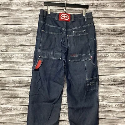 Ecko Unltd Baggy Jeans Mens 34 Blue Carpenter Red Tag Skater Hip Hop Y2K 34X29 • $60