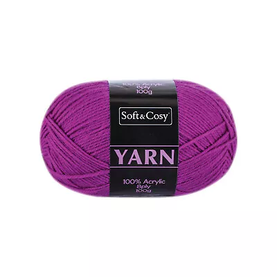 5 X Acrylic Yarn 8PLY Knitting Weaving Various Colours 100g Soft & Cosy® • $19.95