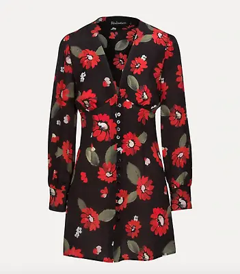Realisation Par Leekley Dress Size Large Silk Blackred Floral Long Sleeve Button • $119