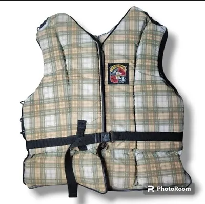 Vintage Stearns Mens Large & Ladies Petite Life Jacket Vest Plaid Beige/Green • $45