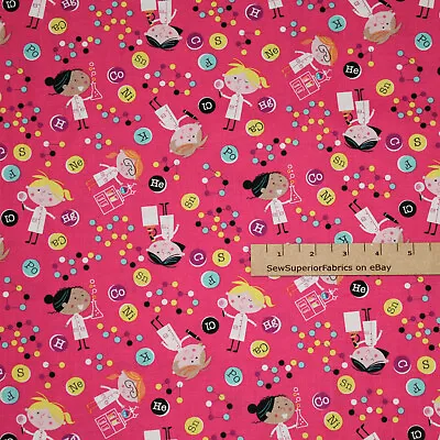 STEM Squad Girls In Science Engineering Math Cotton Fabric 1/2 Yard #DC9719-PINK • $3.70