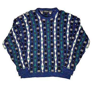 Coogi Style Sweater Mens Large Blue White Vintage 80s 90s Textured Knit Pullover • $49.99