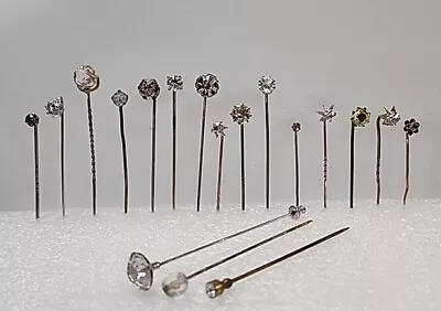 Lot Of 18 Vintage Stick Pins With  Clear Rhinestone And Glass Stones • $31