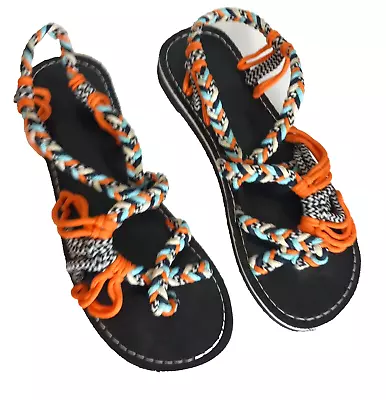 Rope Sandals Women's Size 8 Medium Width Bronco Colors Orange Blue White • $15
