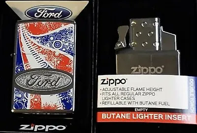 ZIPPO Torch LIGHTER FORD MOTOR CO CHROME RARE DISCONTINUED Butane Insert Double  • $102.69