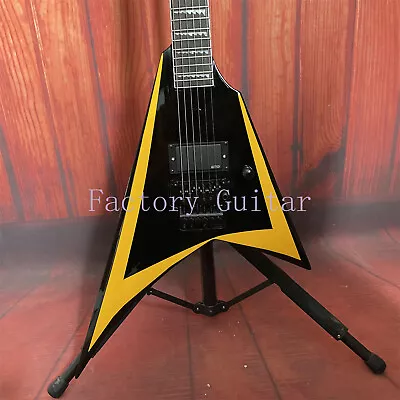 Factory Black V Shape Electric Guitar Rosewood Fretboard Floyd Rose Bridge • $271.48