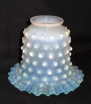 Vintage Hobnail Light Shade ~ Blue Opalescent ~ Ruffled ~ 2 1/8” Fitting • $28