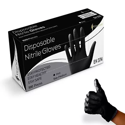 300 X Disposable Gloves Black Nitrile | Medium & Large| Latex Free | Powder Free • £14.99