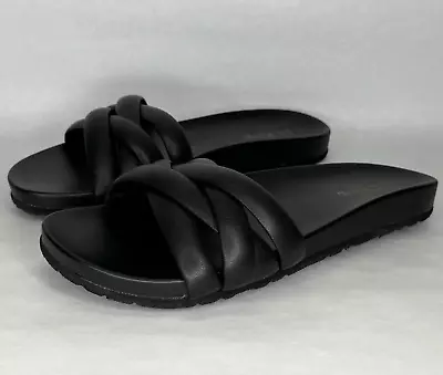 J Crew Crisscross Slide Sandal Womens Sz 7 Strappy Black Puffy Straps Casual NEW • $19.99