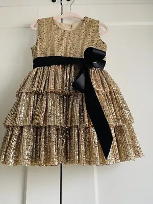 Phi Clothing Designer Baby Girls Gold Sequin Occasionwear Dress 12-18 Month • £65