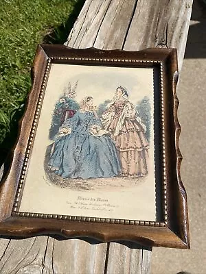 Victorian Fashion Plate Hand Colored Antique Framed Print Miroir Des Modes 7X9 • $14