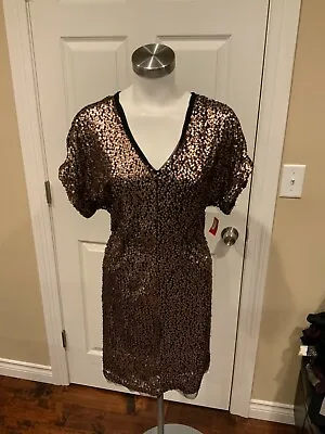 French Connection Metallic Bronze Sequin Mini Dress Size Small • $41.25
