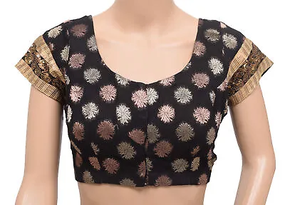 Size 34 Vintage Readymade Stitched Sari Blouse Black Silk Woven Designer Choli • $19.99