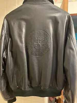 Versace Jeans Couture  Large Black Mafia Medusa Leather Jacket From Early 2000's • $900