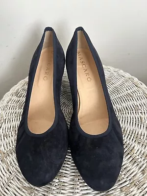 Mascaro Ladies Blue Suede Leather Wedge Court Shoes. Comfy. UK 7. EU41. MR • £6