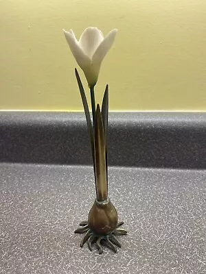 Vintage 1987 Carnevale Bulb Vase Brass  6.25” With Carnevale Porcelain Flower • $45