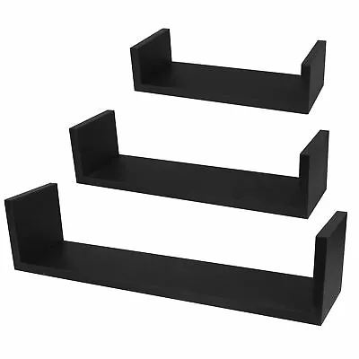 Set Of U Shape Floating Wall Shelves Storage Display Shelf White Black Oak UK • £12.99