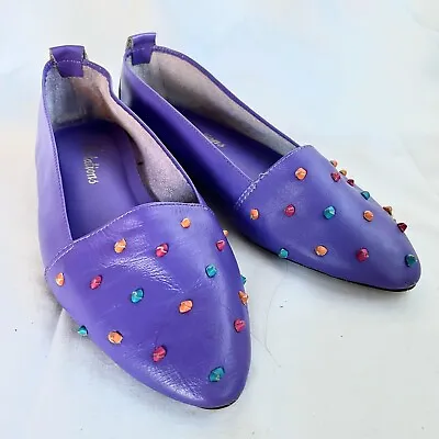 Flirtations Purple Flats Women's US Size 9 VTG 80s 90s Low Shoe Ballet Polka Dot • $24.95