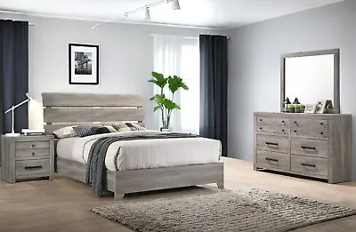 NEW Rustic Gray Brown Queen Or King 4PC Bedroom Set Modern Furniture Bed/D/M/N • $1199.99