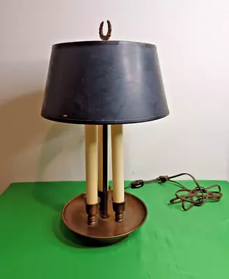 Vintage Leviton Three Candlestick Lights Brass Table Lamp With Shade • $120