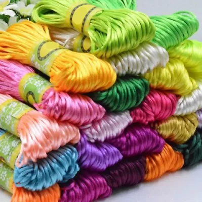 20m X 2mm Rattail Satin Nylon Cord String Knot Braiding Kumihimo Rope Thread UK • £2.85