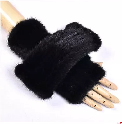 Men's 100 Real Mink Fur Gloves Mittens Winter Wrist Warm High Elastic Black • $31.19