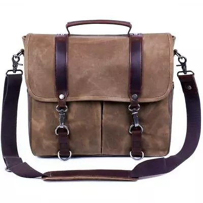 Mens Messenger Bag Waterproof Vintage Genuine Leather Waxed Canvas Briefcase ... • $37.39