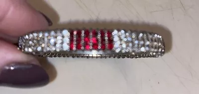 Vintage Ruby Emerald White Rhinestone Child’s Bangle Bracelet • $9.99