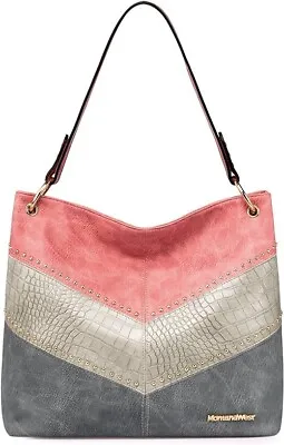 Montana West - Vegan Leather Shoulder Purses And Handbags W/ Zipper Pink/Grey • $31.99