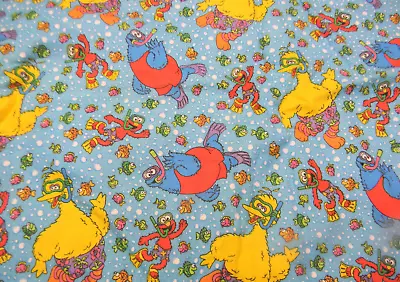 Sesame Street Flannel Fabric 31  (Swimming Cookie Monster  Elmo Big Bird) • $35