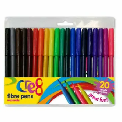 Pack Of 20 Mixed Colour Non Toxic Washable Colouring Fibre Pens Kids Felt Tips • £3.50