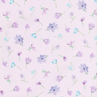 Michael Miller Fabric Dreaming Of Tuscany Watercolour Flowers Mauve - FQ-Metre • £3.25