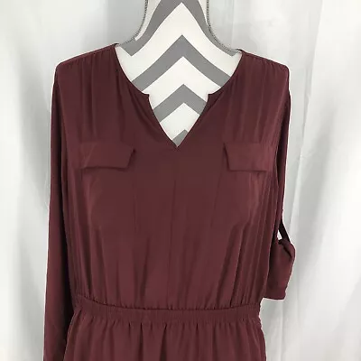 Mossimo Maroon Long Roll Tab Sleeve Elastic Waist Lined Dress XXL • $16.72