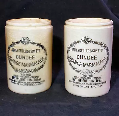 Antique: Pair Of JAMES KEILLER DUNDEE ORANGE MARMALADE POT  1lb C1910s- PRELOVED • £28