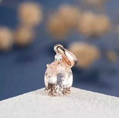 14K Rose Gold Plated Beautiful 2Ct Oval Cut Simulated Morganite Womens Pendant • $29.99