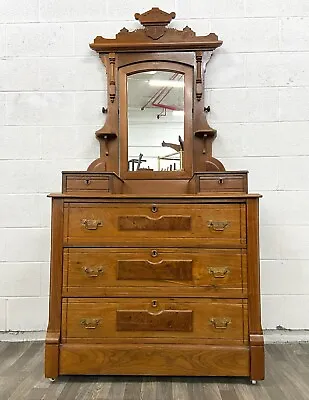 Antique Victorian Eastlake Farmhouse Style Burled Dresser With Mirror • $1245